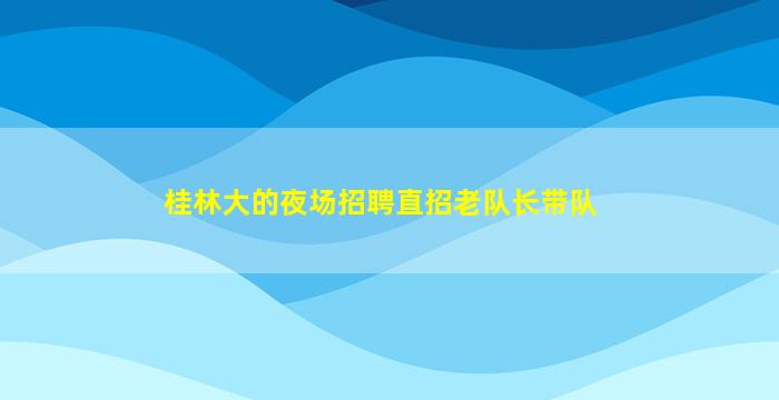 桂林大的夜场招聘直招老队长带队